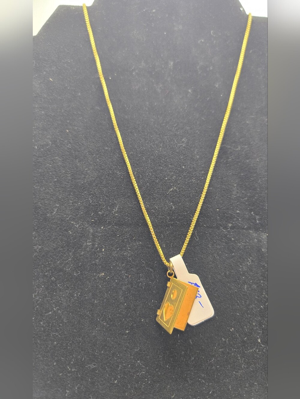 Vintage Brass Handmade Necklace I Love You And Gem Stone 15in Chain Book Heart